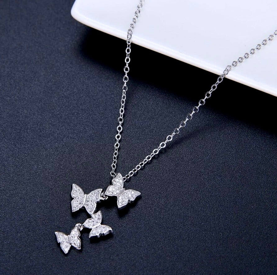 Wedding Jewelry - Sterling Silver Butterfly Bridal Necklace - Available in Silver and Rose Gold