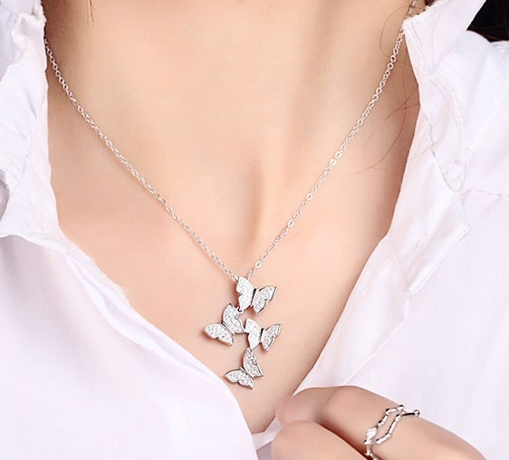 Wedding Jewelry - Sterling Silver Butterfly Bridal Necklace - Available in Silver and Rose Gold