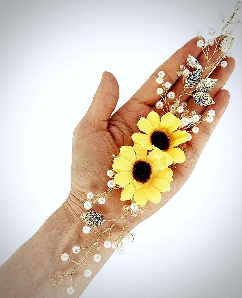 Wedding Hair Accessories - Sunflower Bridal Headband / Vine - Available in Gold and S