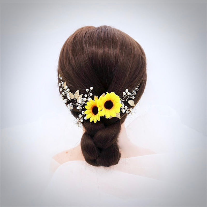 Wedding Hair Accessories - Sunflower Bridal Headband / Vine - Available in Gold and Silver