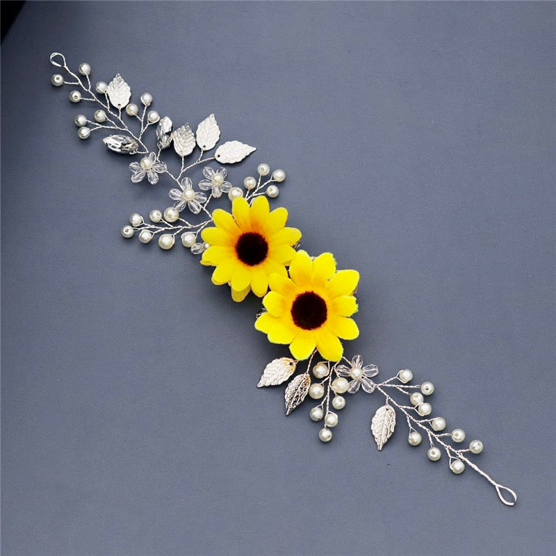 Wedding Hair Accessories - Sunflower Bridal Headband / Vine - Available in Gold and Silver