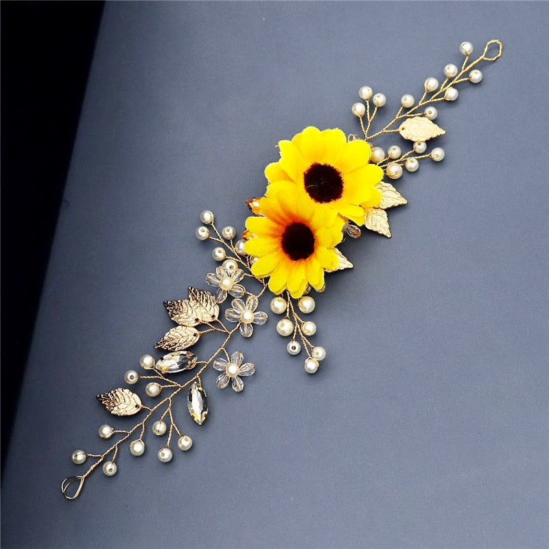 Wedding Hair Accessories - Sunflower Bridal Headband / Vine - Available in Gold and Silver