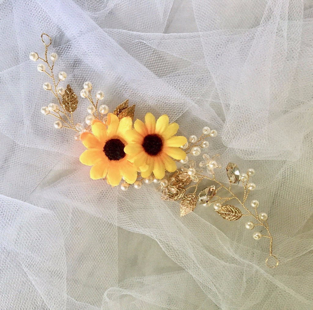 Wedding Hair Accessories - Sunflower Bridal Headband / Vine - Available in Gold and Silver