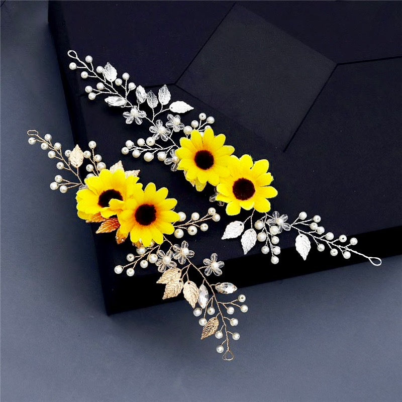 Wedding Hair Accessories - Sunflower Bridal Headband / Vine - Available in Gold and Silver