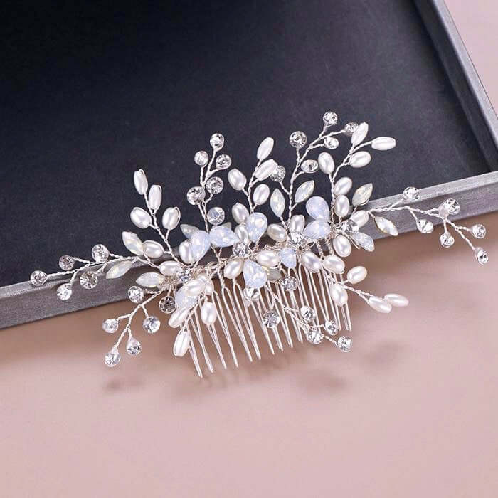 Wedding Hair Accessories -  Swarovski Opal and Pearl Bridal Hair Comb