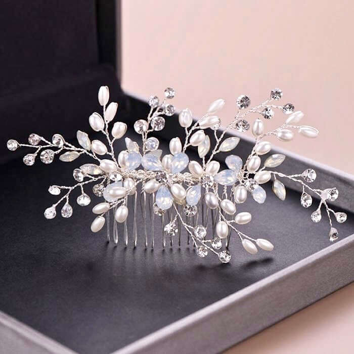 Wedding Hair Accessories -  Swarovski Opal and Pearl Bridal Hair Comb