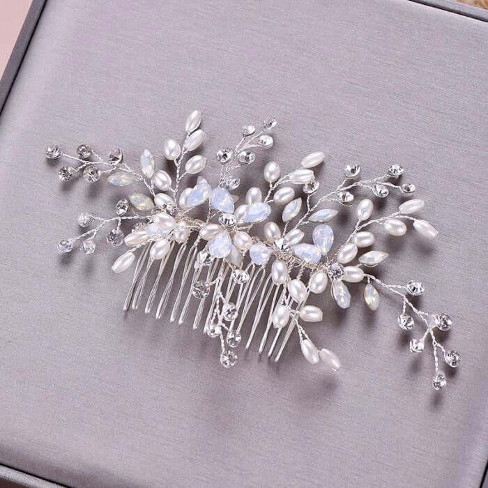 Wedding Hair Accessories -  Swarovski Opal and Pearl Bridal Hair Comb