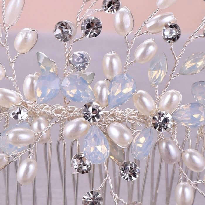 Wedding Hair Accessories -  Swarovski Opal and Pearl Bridal Hair Comb