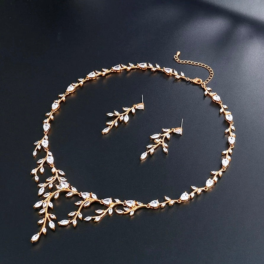 Wedding Jewelry - Cubic Zirconia Vine Bridal Jewelry Set - Available in Silver, Rose Gold and Yellow Gold