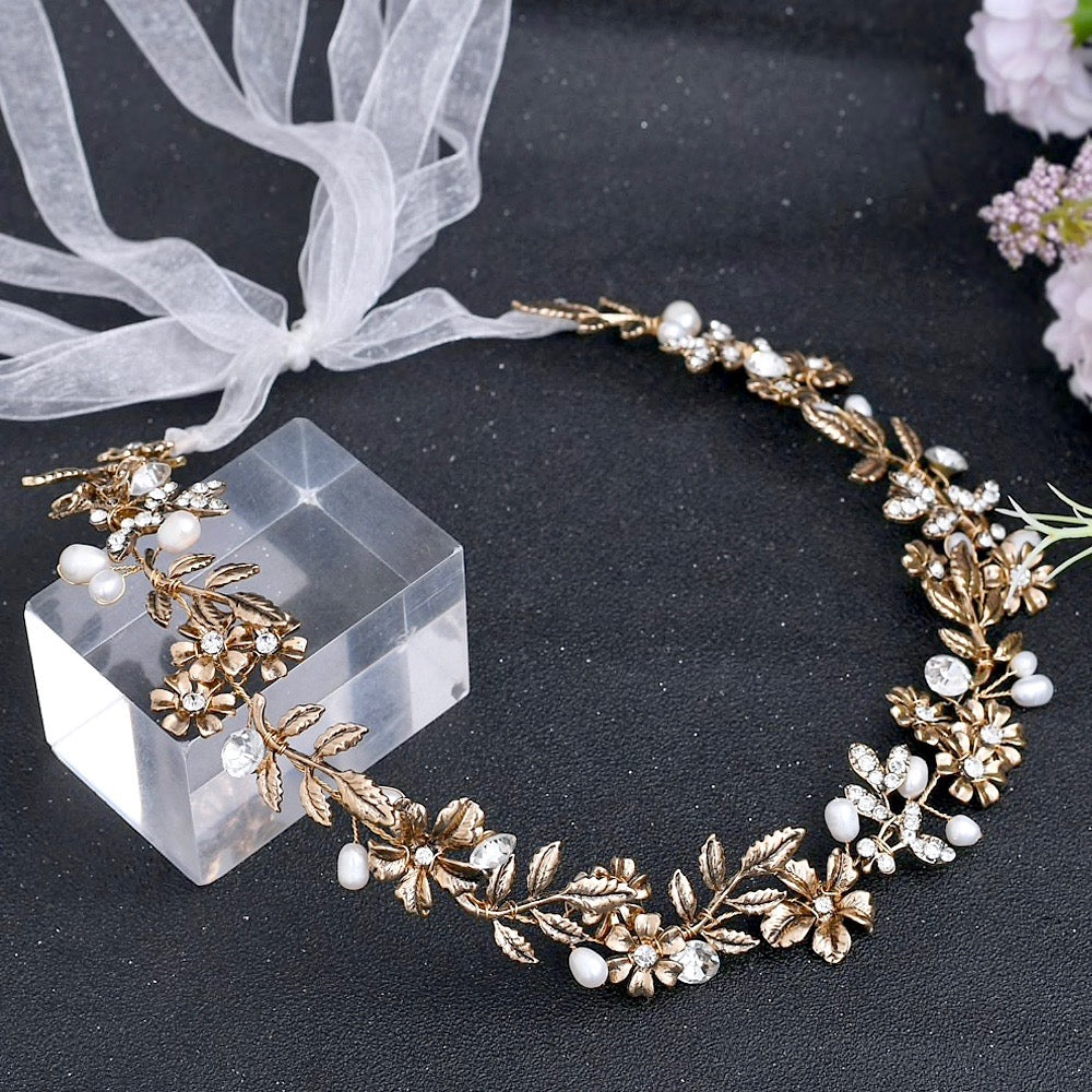 Wedding Pearl Jewelry - Vintage Pearl and Rhinestone Bridal Headband
