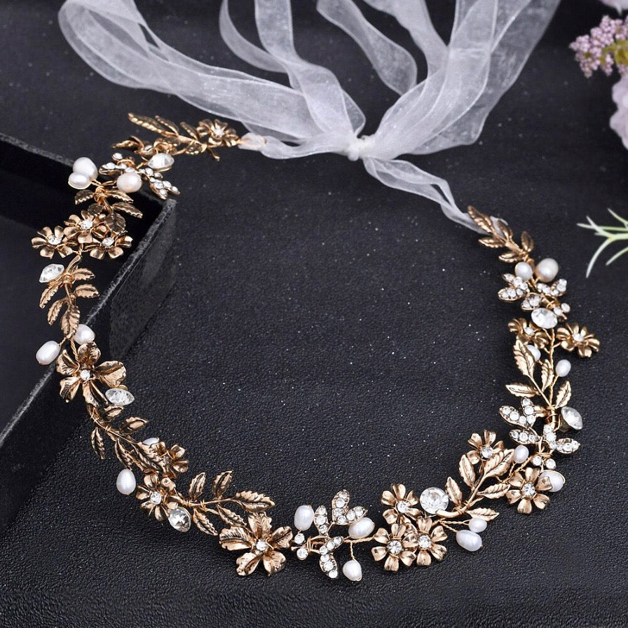 Wedding Pearl Jewelry - Vintage Pearl and Rhinestone Bridal Headband