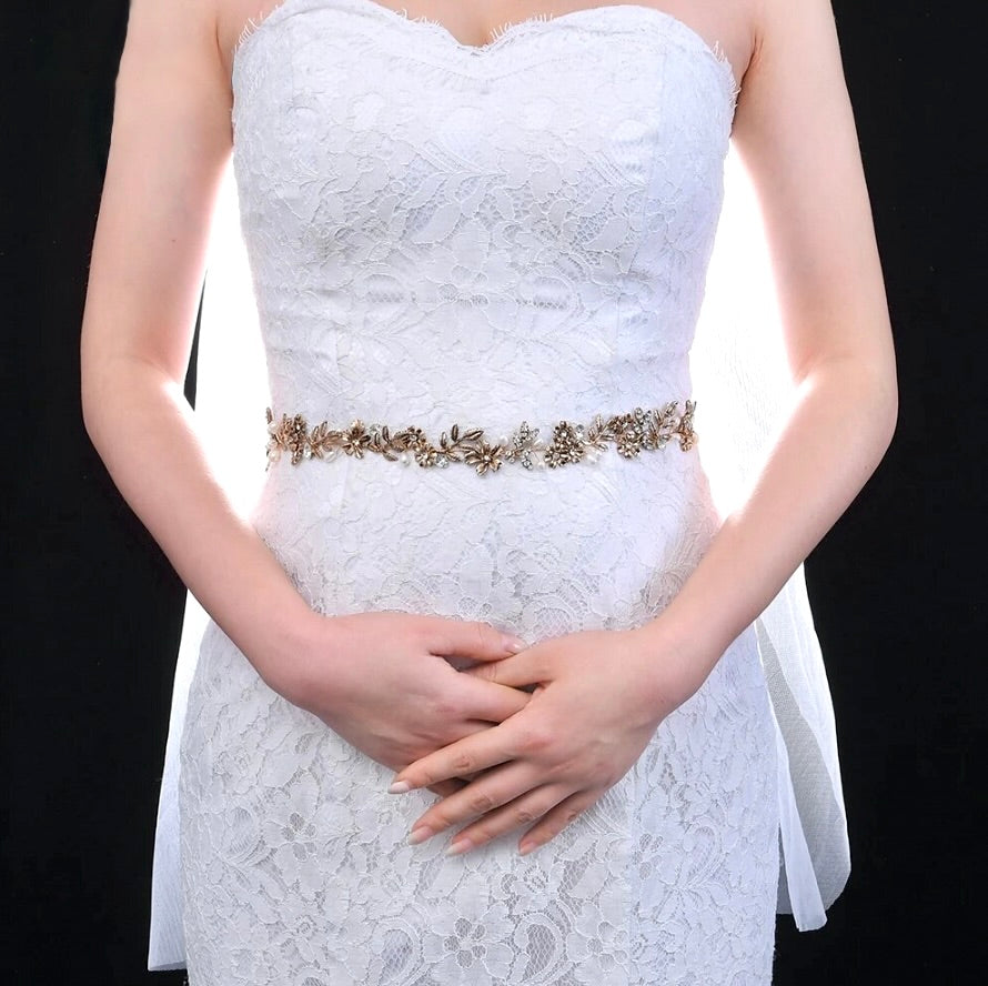 Wedding Accessories - Vintage Pearl and Rhinestone Bridal Belt