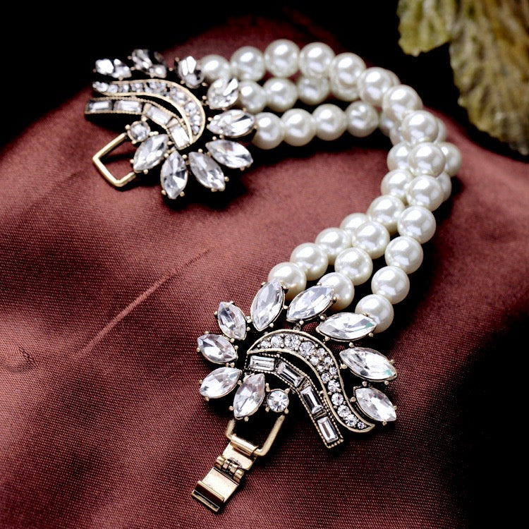 Wedding Pearl Jewelry - Vintage Pearl and Rhinestone Bridal Bracelet