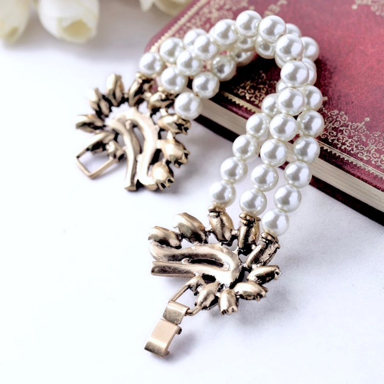 Wedding Pearl Jewelry - Vintage Pearl and Rhinestone Bridal Bracelet
