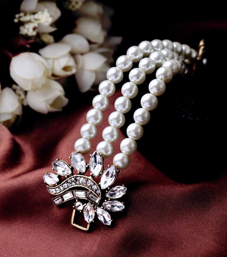 Wedding Pearl Jewelry - Vintage Pearl and Rhinestone Bridal Bracelet
