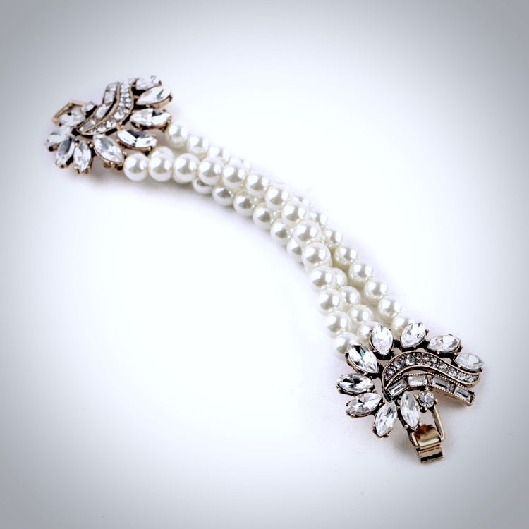Wedding Pearl Jewelry - Vintage Pearl and Rhinestone Bridal Bracelet
