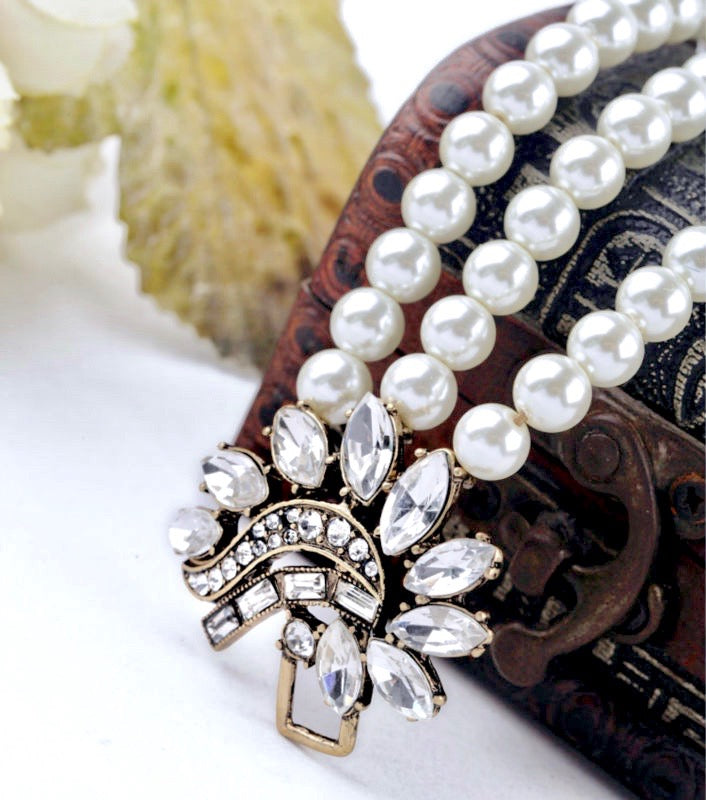Wedding Pearl Jewelry - Vintage Pearl and Rhinestone Bridal Bracelet