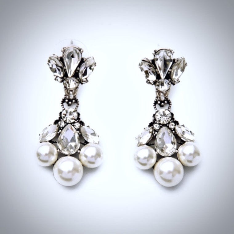 Wedding Jewelry - Vintage Pearl and Rhinestone Bridal Earrings