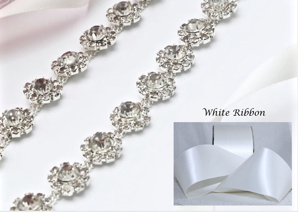"Soleil" - Silver Crystal Bridal Belt/Sash