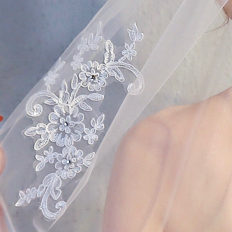 Wedding Veils - Lace Edge Waist Length Bridal Veil