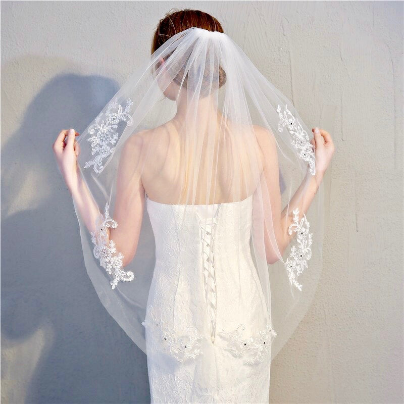 Wedding Veils - Lace Edge Waist Length Bridal Veil