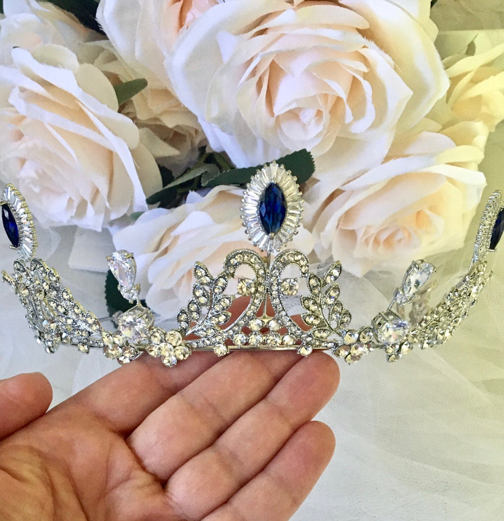 Wedding Hair Accessories - Blue Cubic Zirconia Bridal Tiara