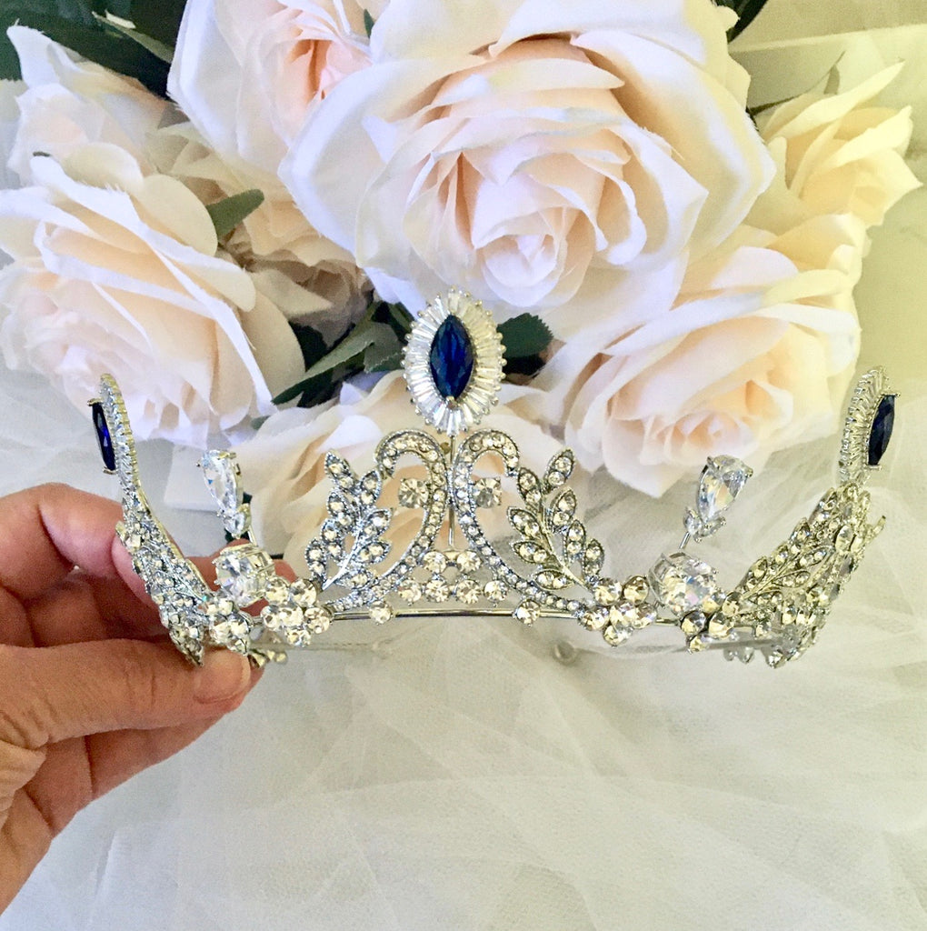 Wedding Hair Accessories - Blue Cubic Zirconia Bridal Tiara