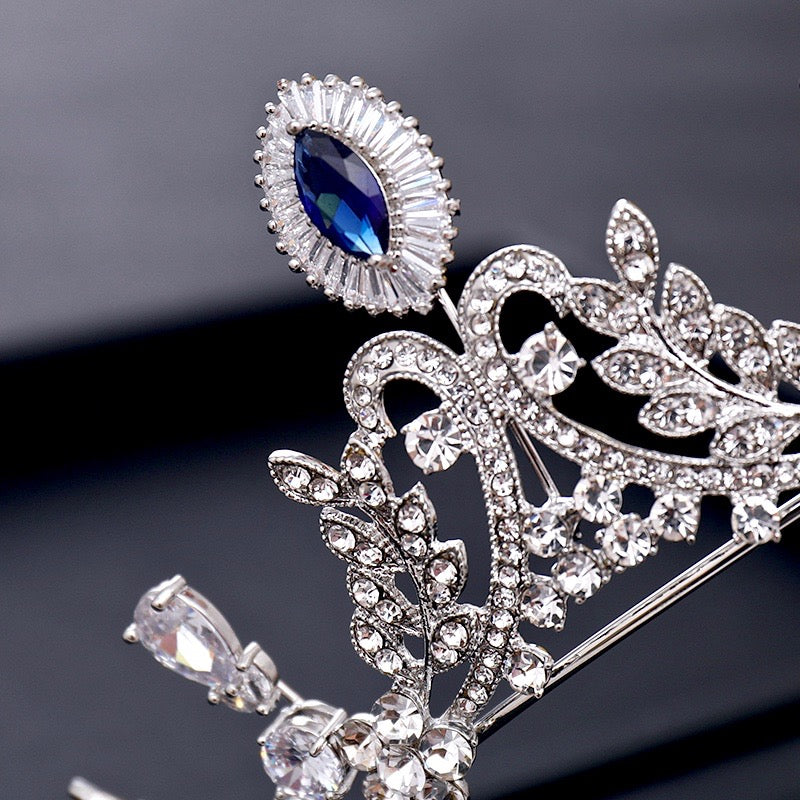 Wedding Hair Accessories - Blue Cubic Zirconia Bridal Tiara