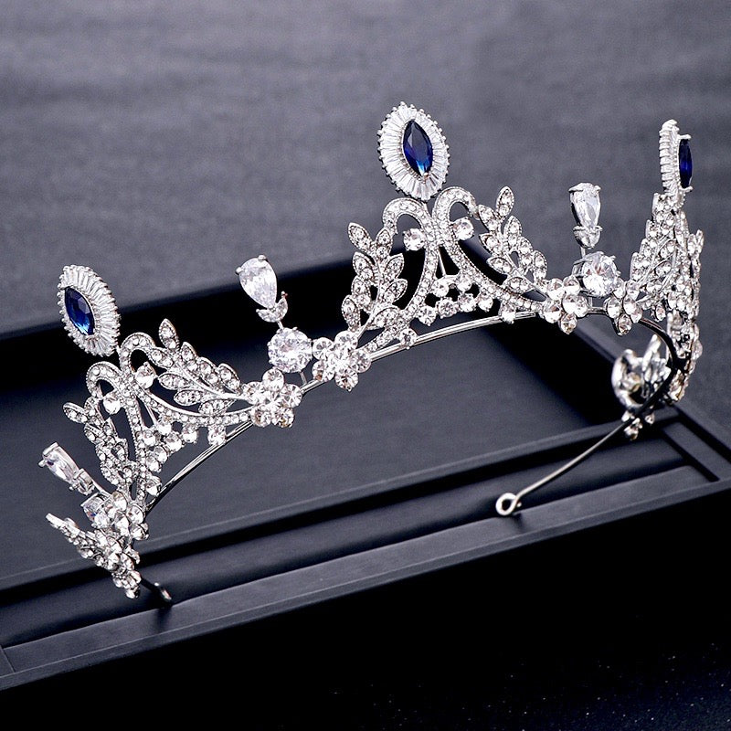 Wedding Hair Accessories - Blue Cubic Zirconia Bridal Tiara