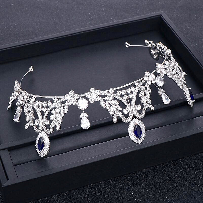 Wedding Hair Accessories - Blue Cubic Zirconia Bridal Tiara