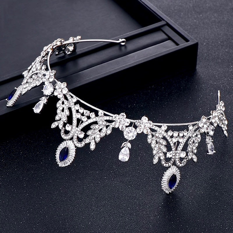 Wedding Hair Accessories - Blue Cubic Zirconia Bridal Tiara