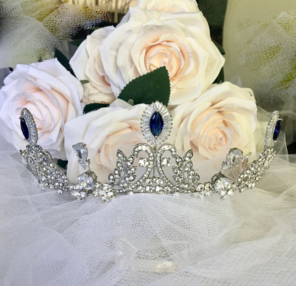 Wedding Hair Accessories - Blue Cubic Zirconia Bridal Tiara