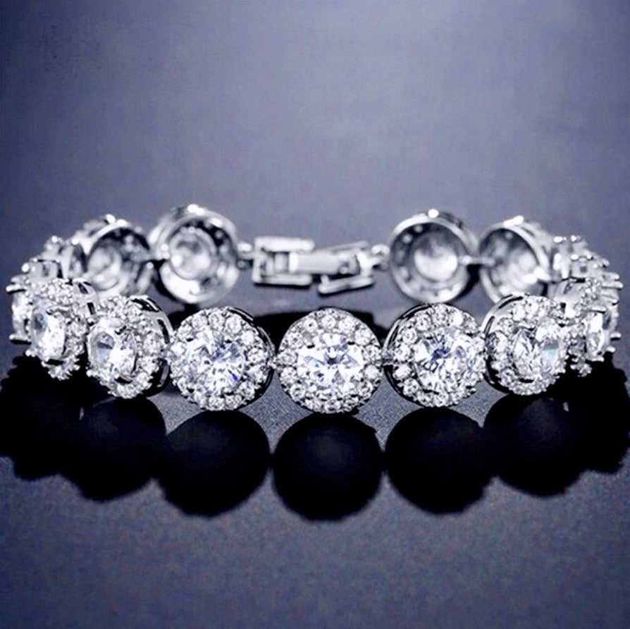 Wedding Jewelry - Silver Cubic Zirconia Bridal Bracelet - Available in Silver and Rose Gold