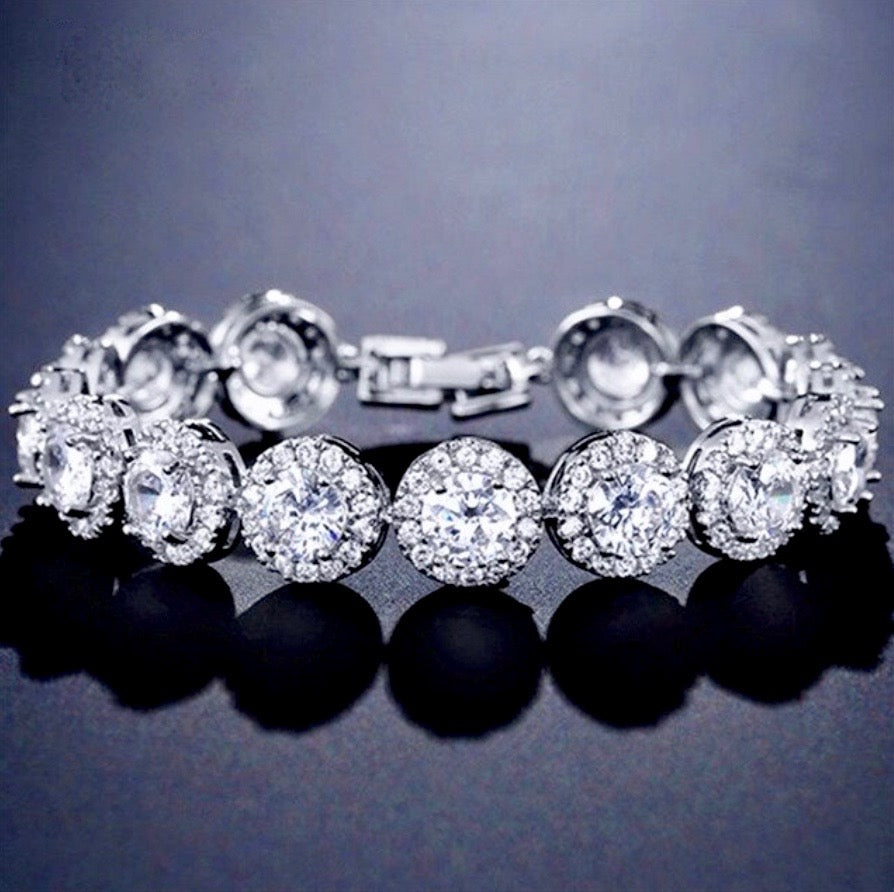 Whitney Cubic Zirconia Bridal Bracelet Available in Silver and Rose Gold