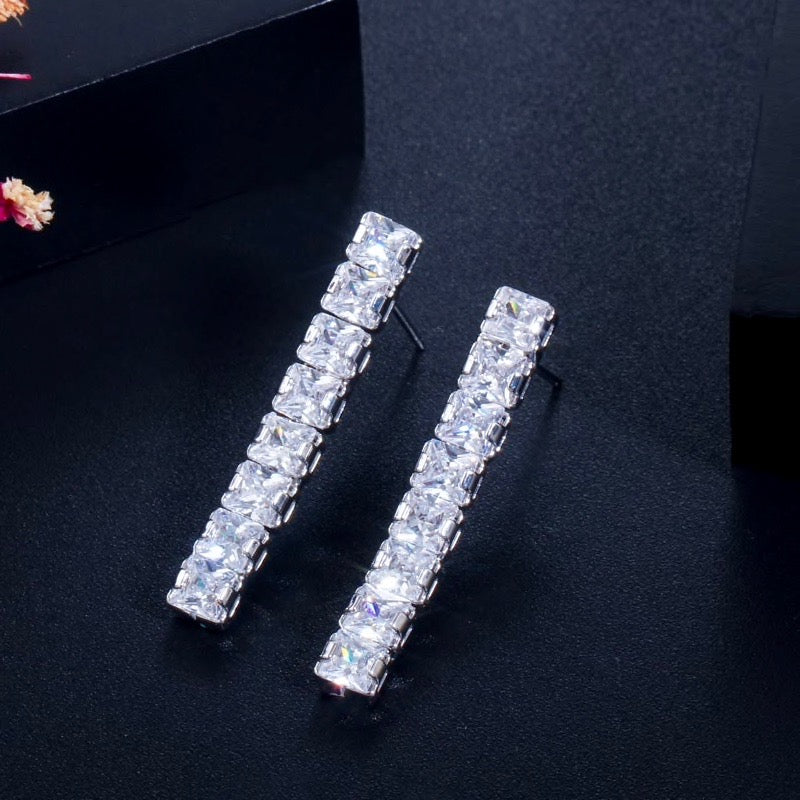 Wedding Jewelry - Silver Cubic Zirconia Bridal Three-Piece Jewelry Set