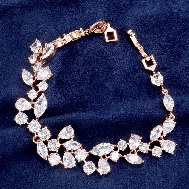 Wedding Jewelry - Cubic Zirconia Bridal Bracelet - Available in Silver, Rose Gold and Yellow Gold