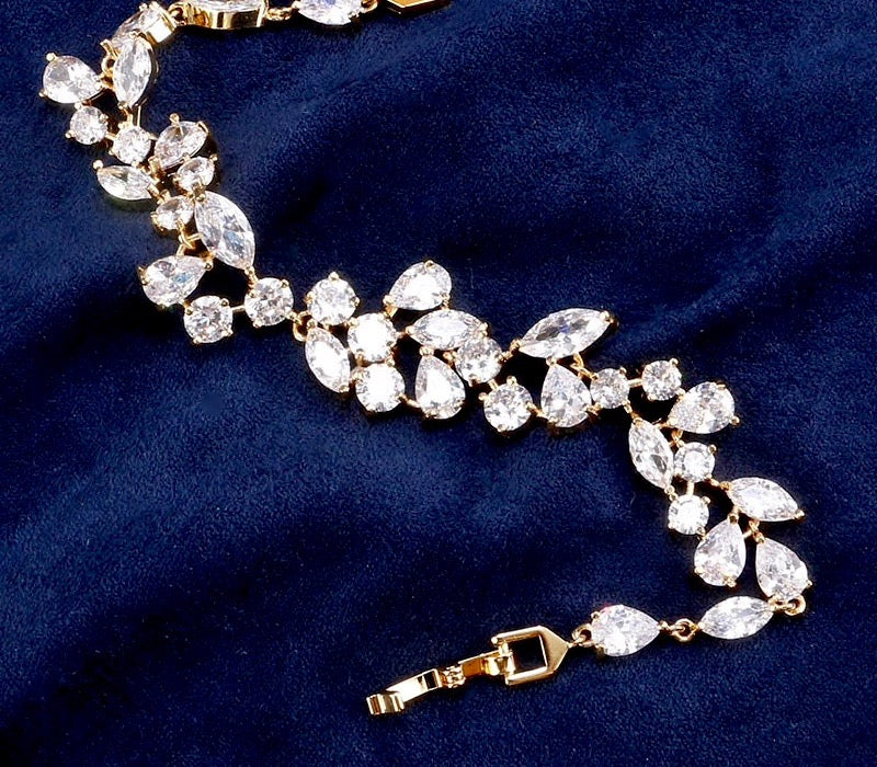 Wedding Jewelry - Cubic Zirconia Bridal Bracelet - Available in Silver, Rose Gold and Yellow Gold