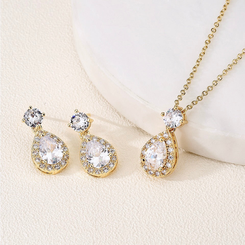 Wedding Jewelry - Cubic Zirconia Bridal Jewelry Set - Available in Silver, Rose Gold and Yellow Gold