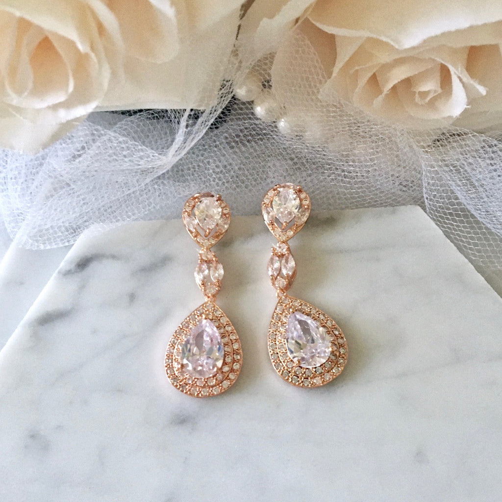 Wedding Jewelry - Cubic Zirconia Bridal Earrings - Available in Silver, Rose Gold and Yellow Gold