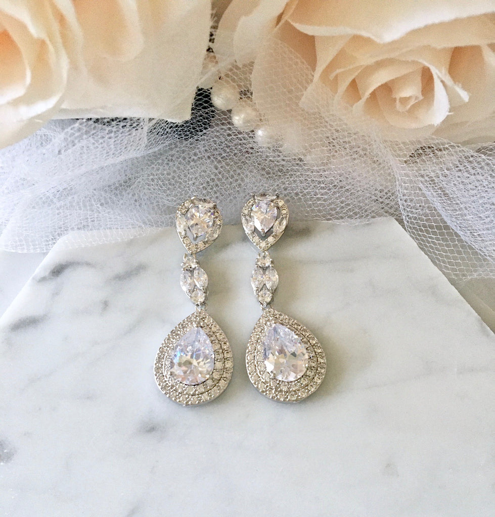 Wedding Jewelry - Cubic Zirconia Bridal Earrings - Available in Silver, Rose Gold and Yellow Gold