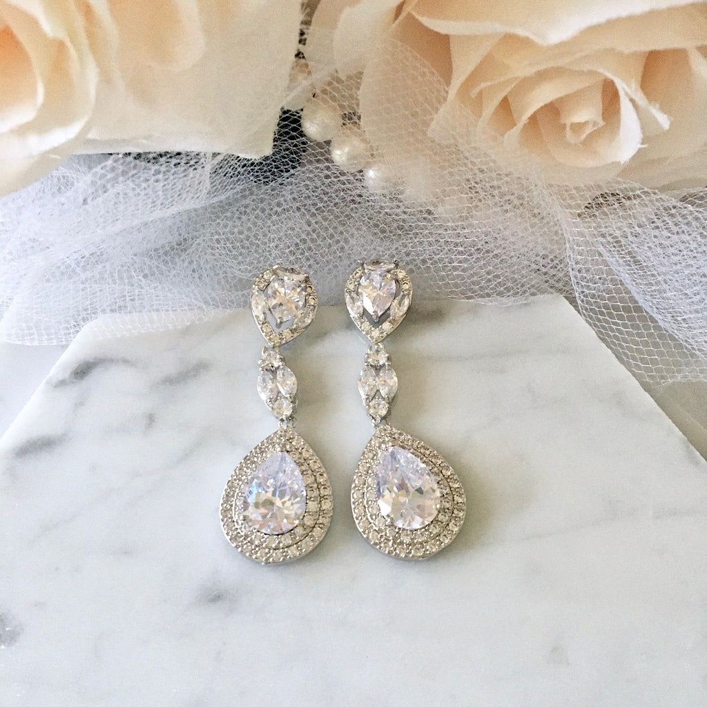 Wedding Jewelry - Cubic Zirconia Bridal Earrings - Available in Silver, Rose Gold and Yellow Gold