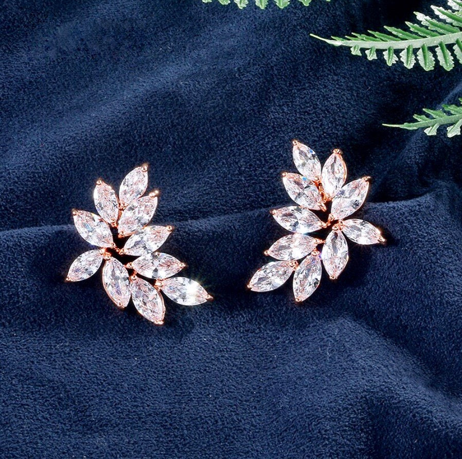 Wedding Jewelry - Cubic Zirconia Bridal Earrings - Available in Silver, Rose Gold and Yellow Gold