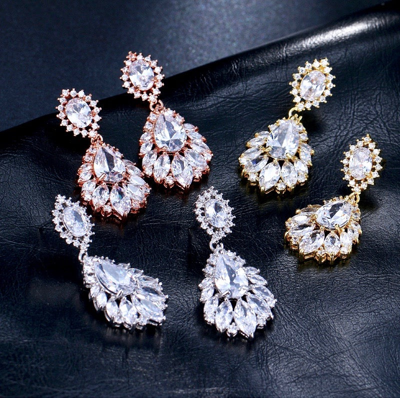 Wedding Jewelry - Silver Cubic Zirconia Bridal Earrings - More Colors 