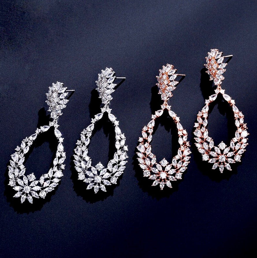 Wedding Jewelry - Cubic Zirconia Bridal Earrings - Available in Silver and Rose Gold