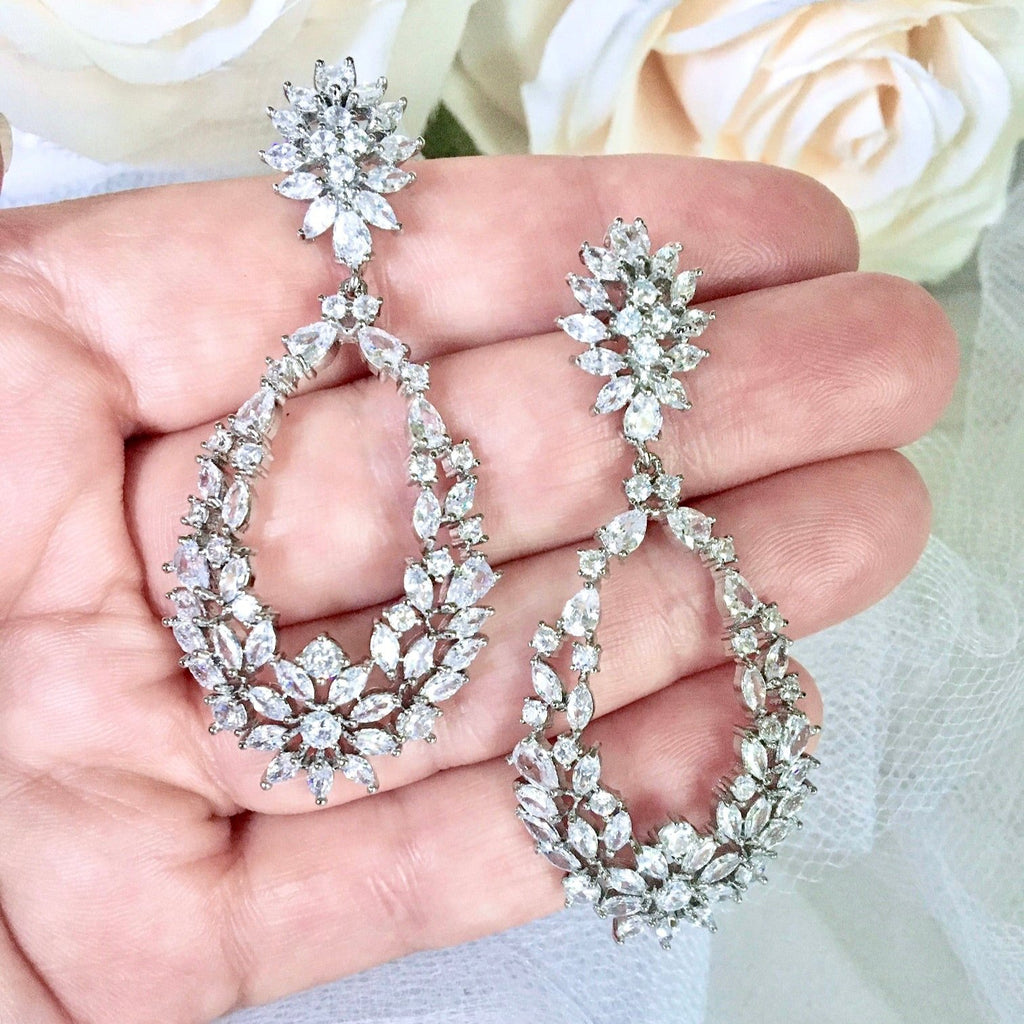 Wedding Jewelry - Cubic Zirconia Bridal Earrings - Available in Silver and Rose Gold