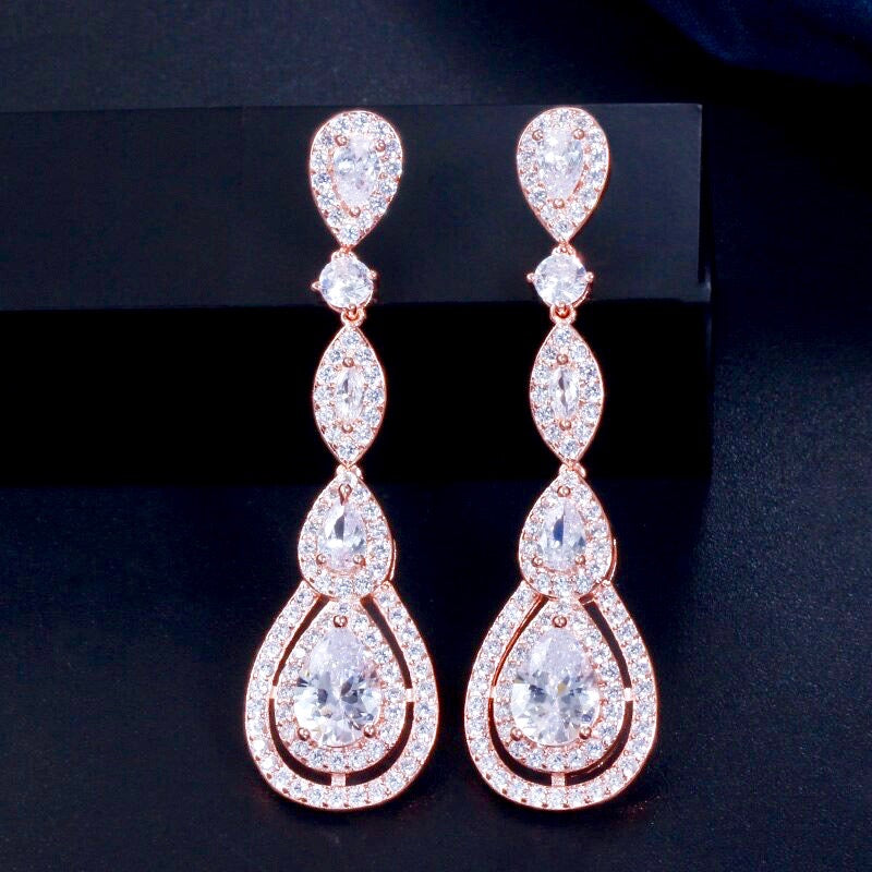 Wedding Jewelry - Cubic Zirconia Bridal Earrings - Available in Silver, Rose Gold and Yellow Gold