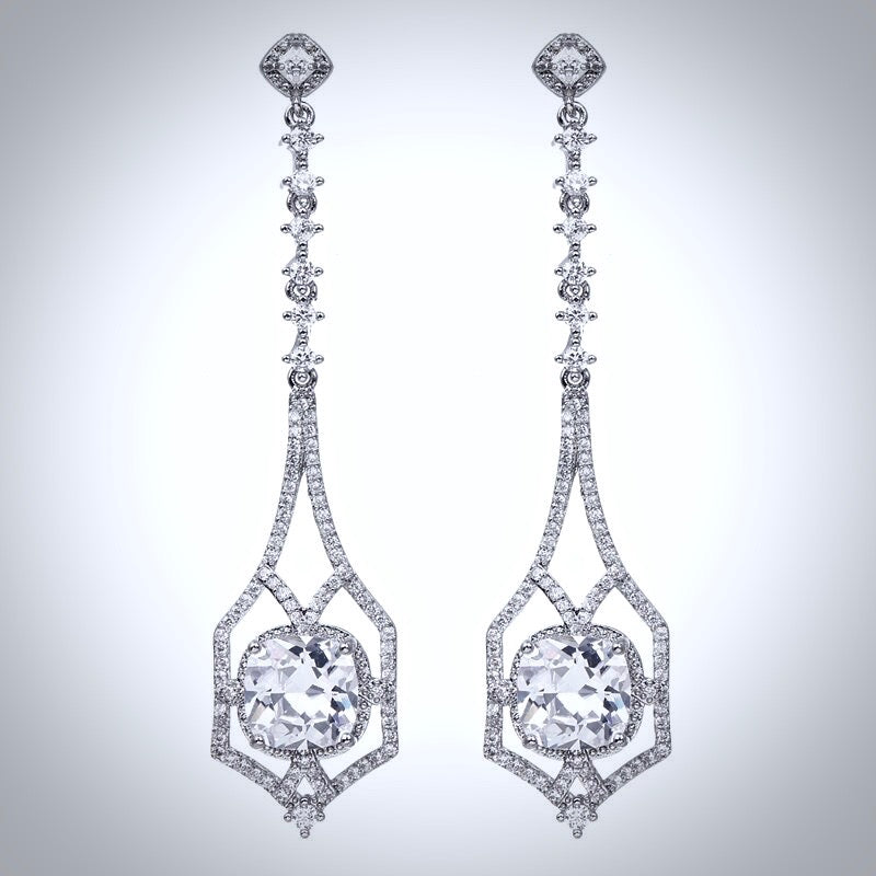 Wedding Jewelry - Silver Cubic Zirconia Bridal Earrings