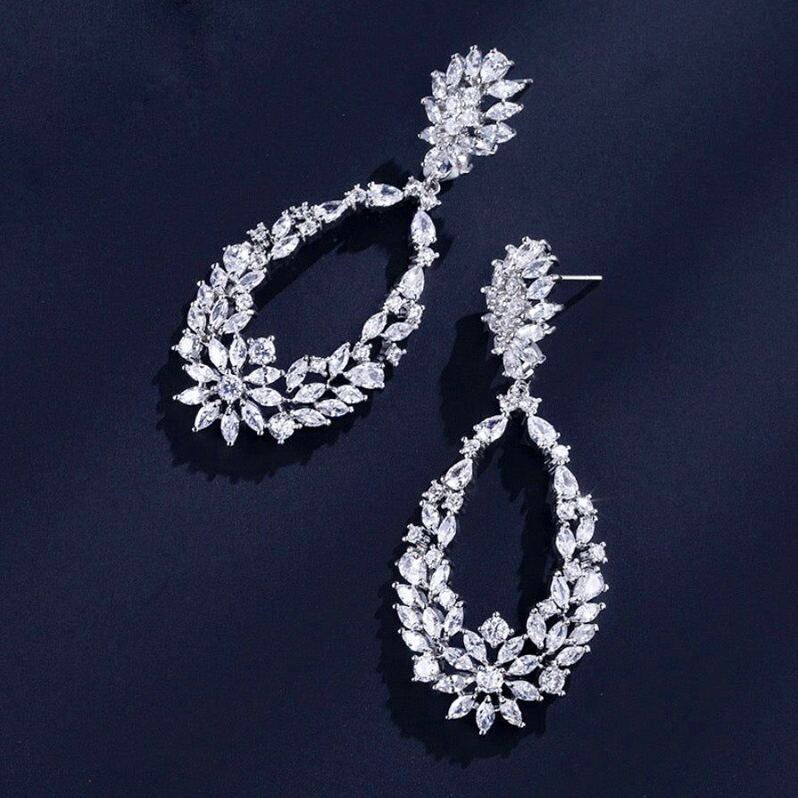 Wedding Jewelry - Cubic Zirconia Bridal Earrings - Available in Silver and Rose Gold