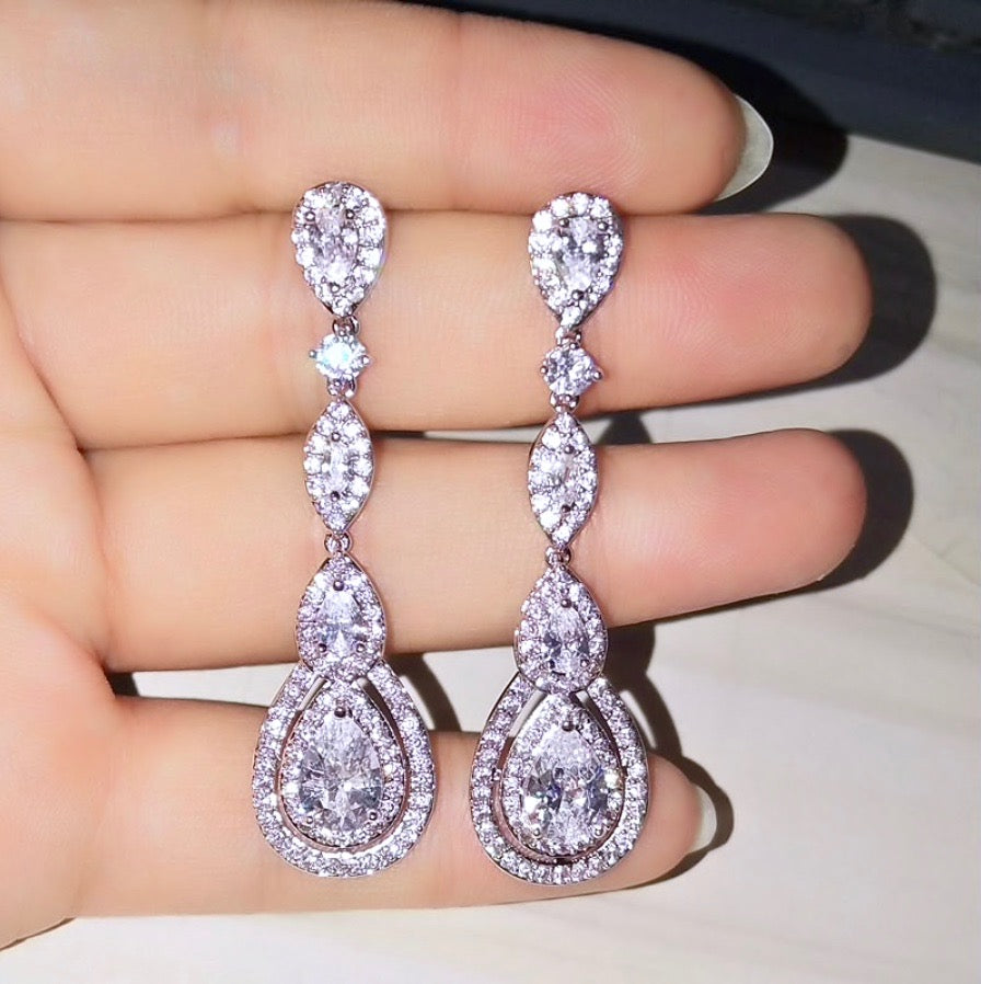Wedding Jewelry - Cubic Zirconia Bridal Earrings - Available in Silver, Rose Gold and Yellow Gold