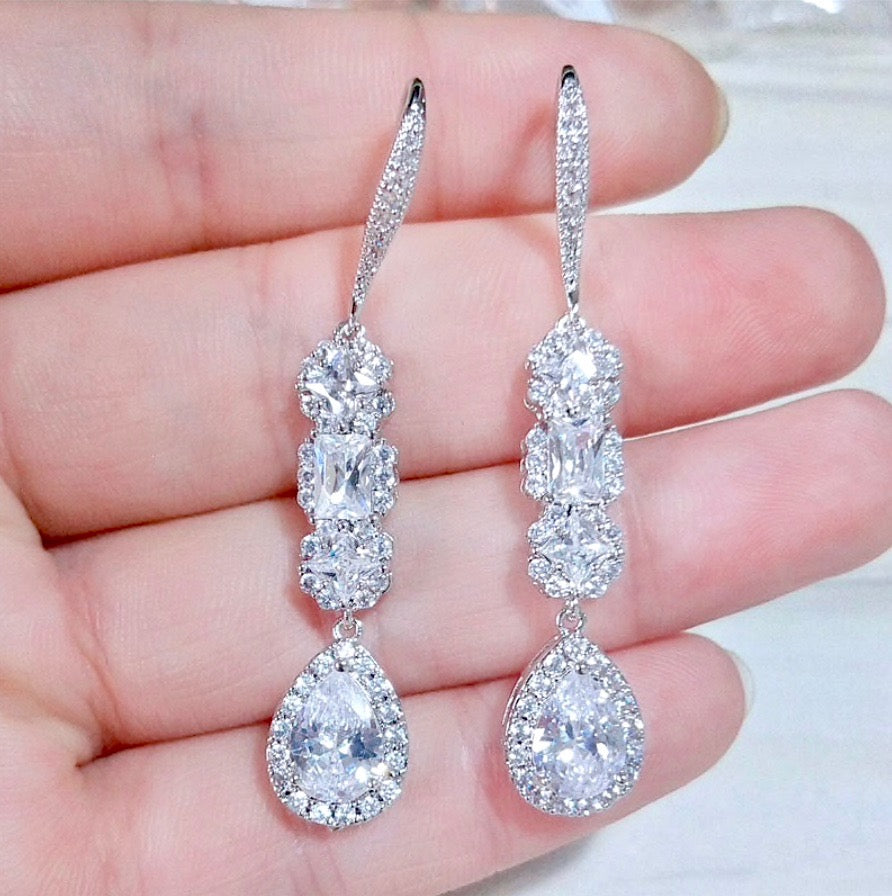 Wedding Jewelry - Cubic Zirconia Bridal Earrings - Available in Silver and Rose Gold